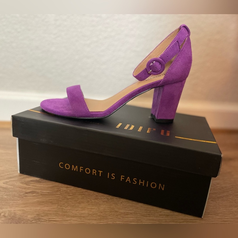 IDIFU Women's Lavender Suede Block Heels